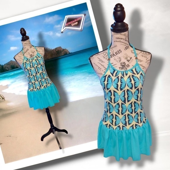 Vintage Other - Vintage 90s Kidcore Mint Butterfly Skirted Swim Dress, Small